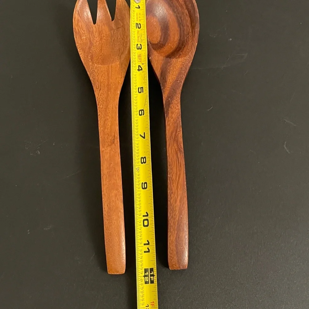 Set of 2 Genuine MONKEY POD Hand Crafted Wood Salad Spoon & Fork Serving Set